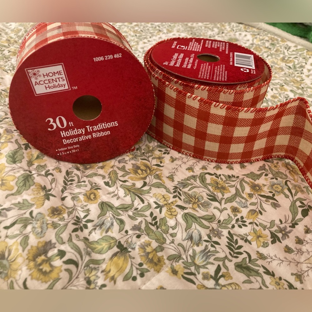 New Gingham Ribbon Wired 2-Rolls 30 Ft each x 2.5”W $14